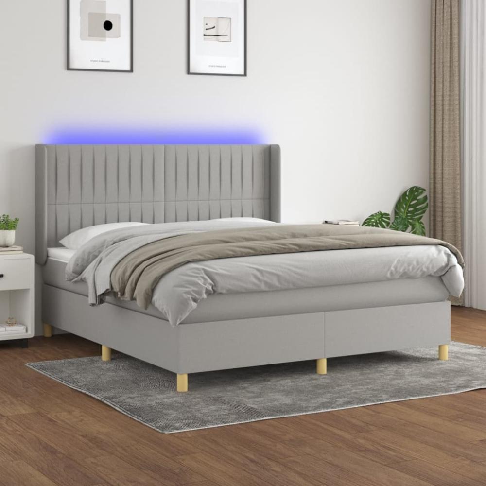 vidaXL Boxspringbett mit Matratze & LED Hellgrau 160x200 cm Stoff, Härtegrad: H2 [3139045] Bild 1