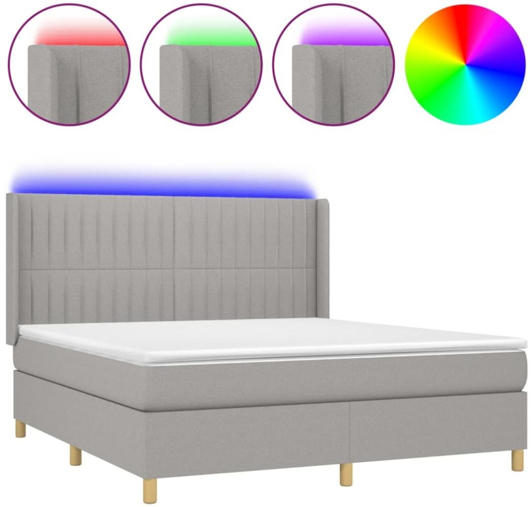 vidaXL Boxspringbett mit Matratze & LED Hellgrau 160x200 cm Stoff, Härtegrad: H2 [3139045] Bild 1