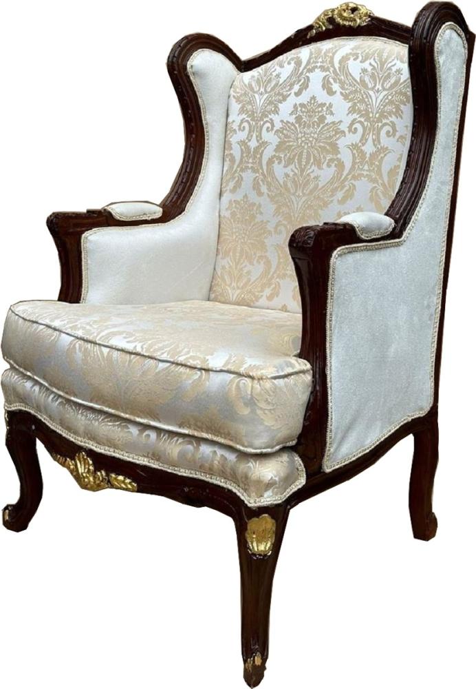 Casa Padrino Barock Ohrensessel Beige / Dunkelbraun / Gold - Barock Wohnzimmer Möbel Bild 1