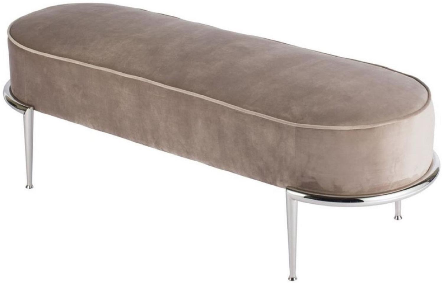 Casa Padrino Luxus Sitzbank Taupe / Silber 120 x 50 x H. 47 cm - Gepolsterte Samt Bank mit Edelstahl Gestell - Luxus Möbel Bild 1