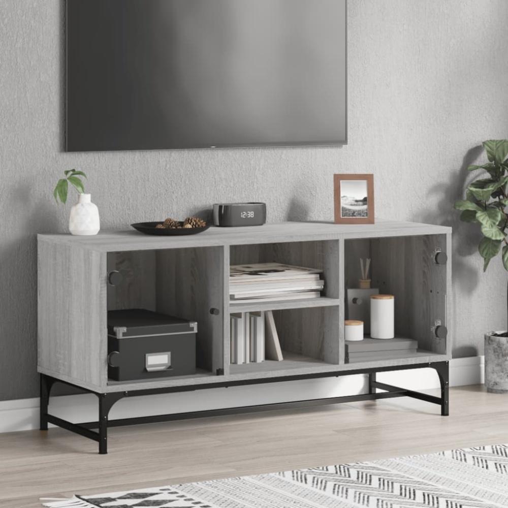 vidaXL TV-Schrank mit Glastüren Grau Sonoma 102x37x50 cm 836537 Bild 1