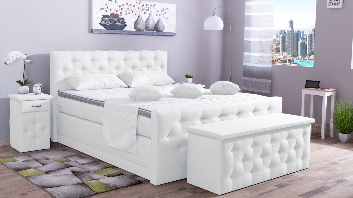 Meisterbetten Boxspringbett Babo 120x220 in WT-Weiss, Matratzenbezug Nano, Komfortschaum-Topper, mit Fussteil Bild 1