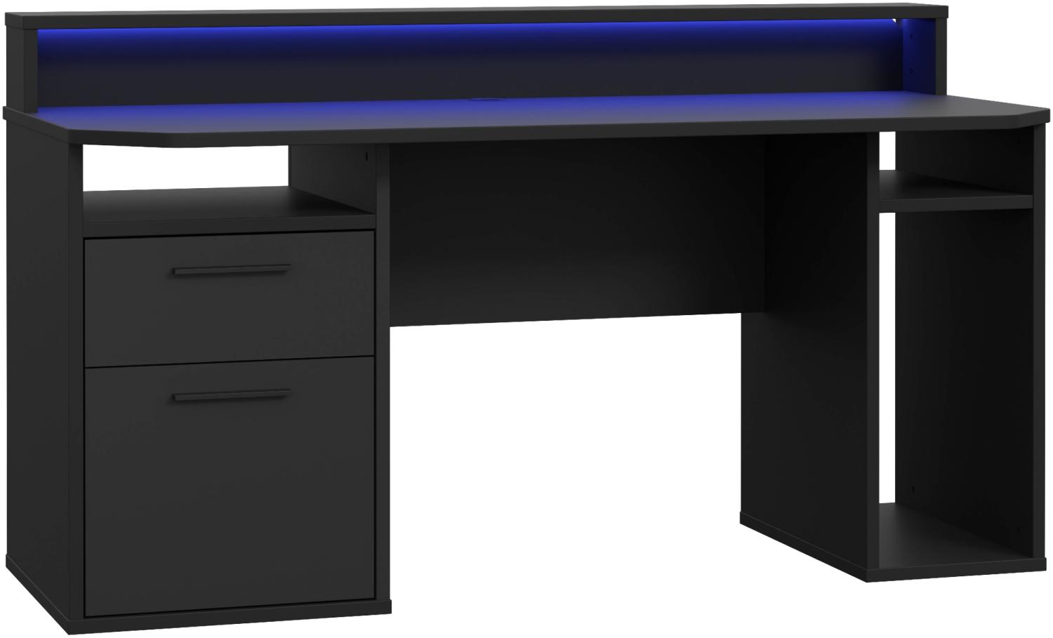 'Tezaur' 3B Computertisch Gaming Desk, mit LED-Beleuchtung, Schwarz, 160 x 91 x 72 cm Bild 1