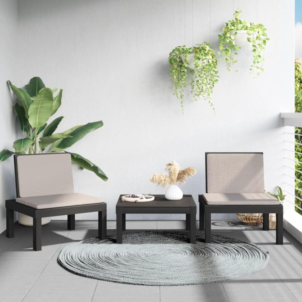 vidaXL 3-tlg. Garten-Lounge-Set mit Kissen Anthrazit PP 3203731 Bild 1