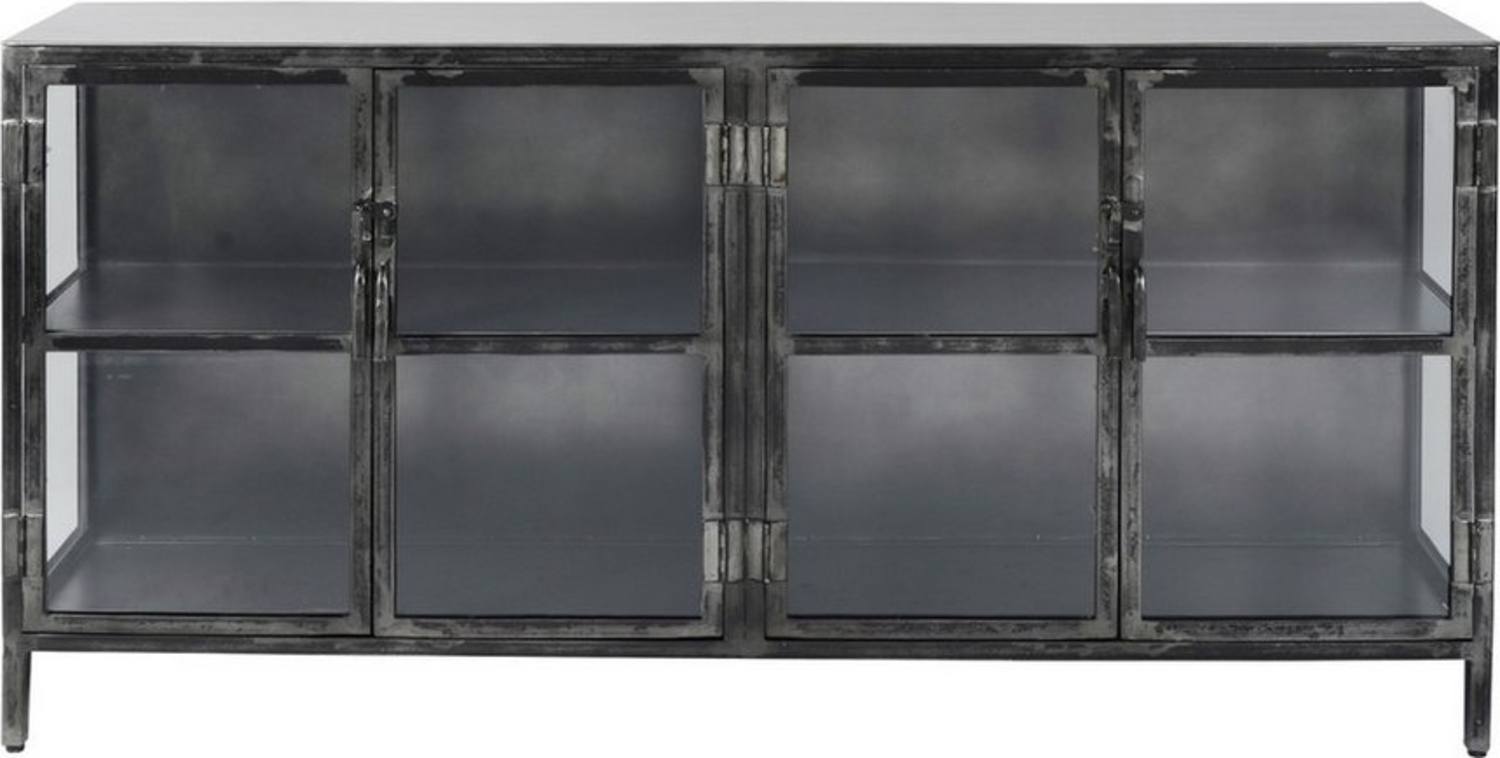 Vintagehaus Vitrine Industrial Sideboard Rift Gun Metall Glas 4türig Used-Look Bild 1