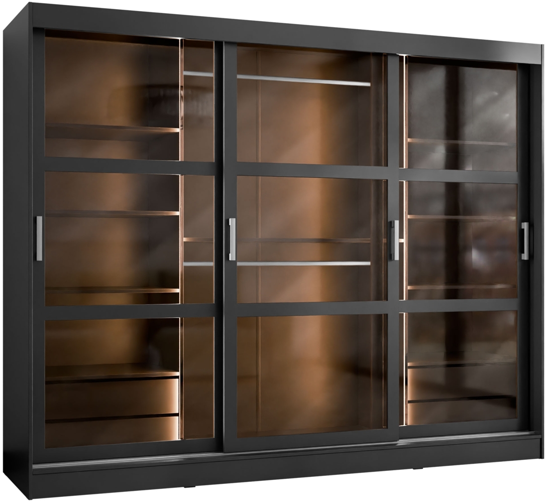 Kleiderschrank Norilo 250 (Farbe: Schwarz, mit warmweißer LED Beleuchtung) Bild 1