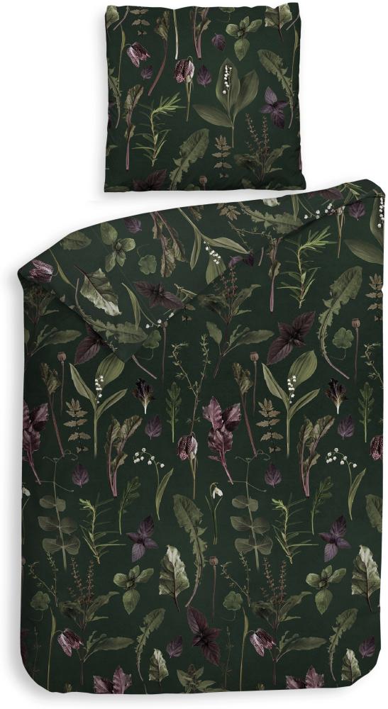 Heckett & Lane Flanell Bettwäsche 155x220 Florian Dark Green Kräuter grün pink Bild 1