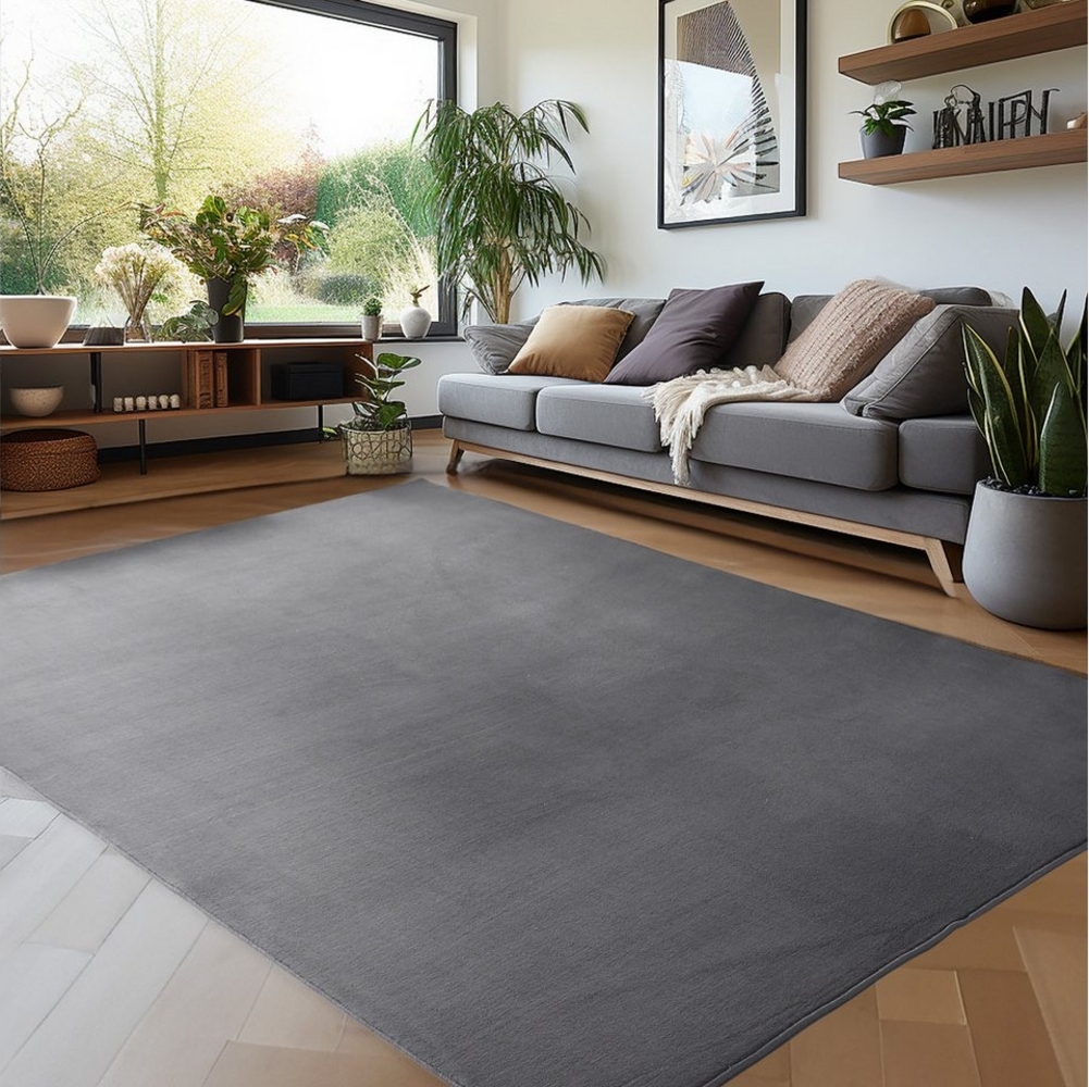 Carpettex Veloursteppich Unicolor - Einfarbig, Läufer, Höhe: 7 mm, Kurzflor Rund Teppich Anti-Rutsch Rückseite Waschbar Flauschiger Bild 1