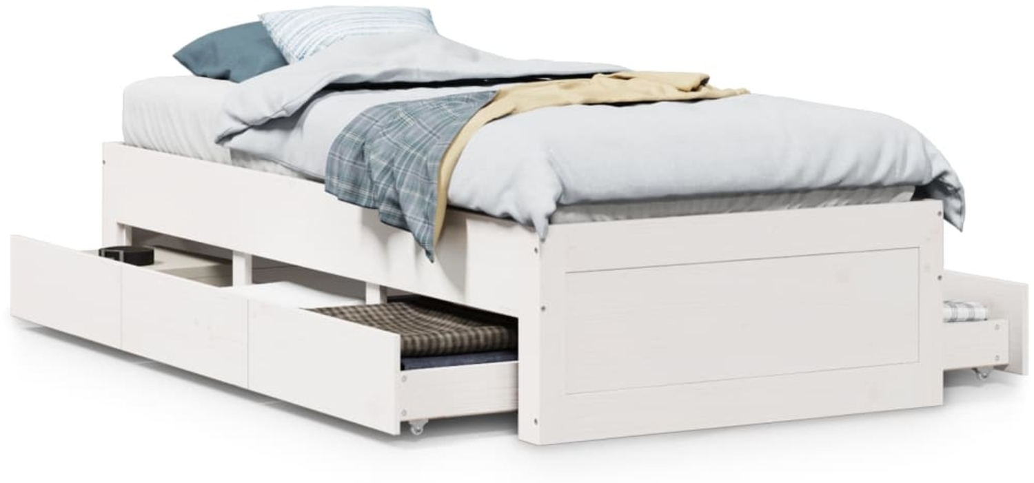 vidaXL Massivholzbett ohne Matratze mit Schubladen Weiß 90x190 cm 3308826 Bild 1