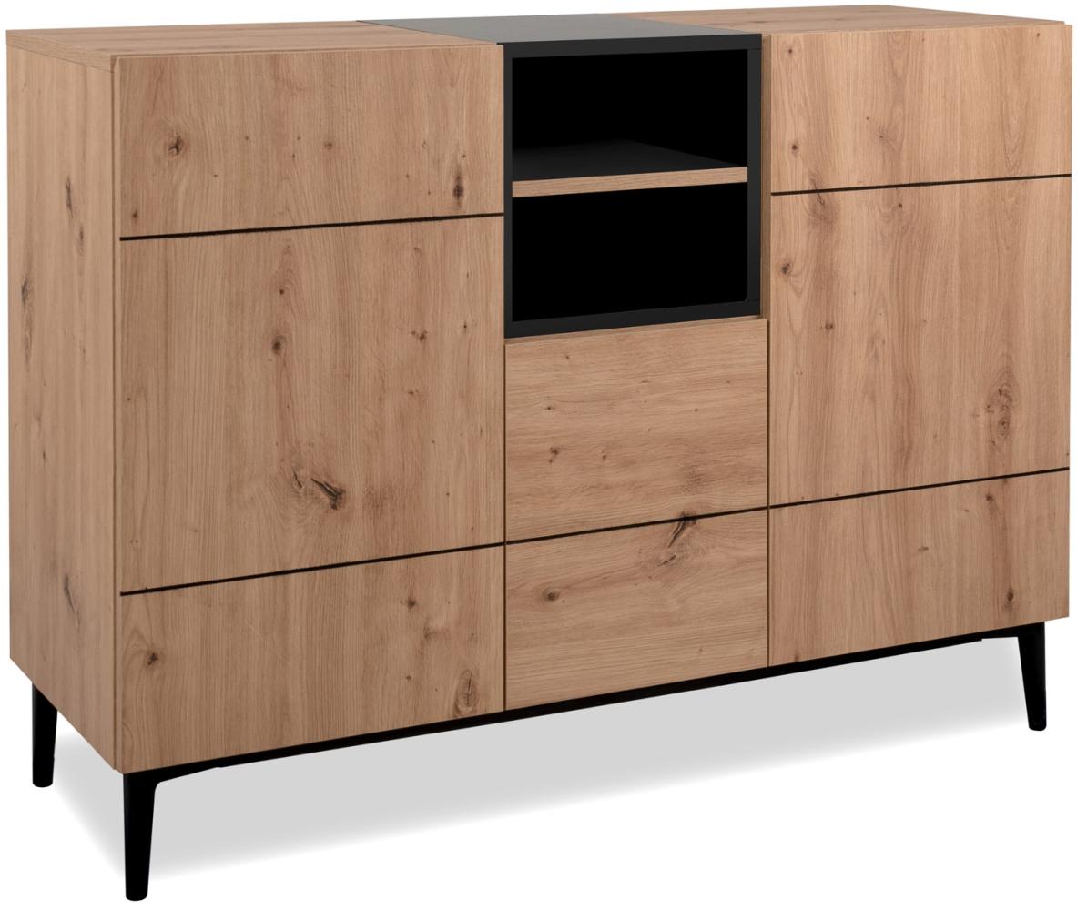 Sideboard Eiche Holz in Natur Schwarz, 120x90x40cm Bild 1