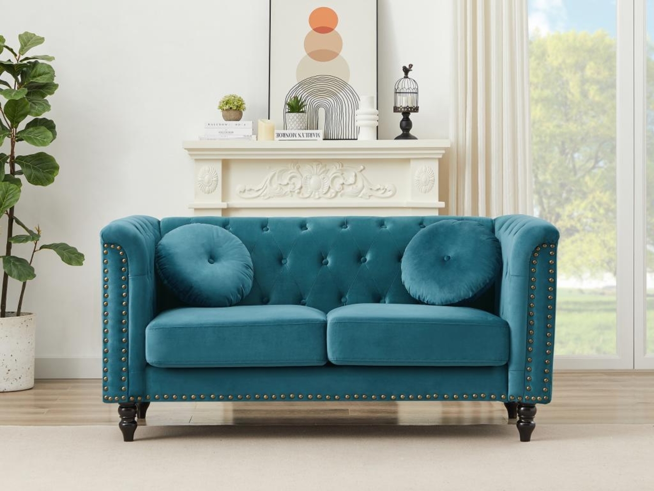 Vente-unique - Sofa 2-Sitzer - Samt - Grünblau - TURNER Bild 1