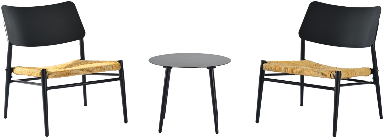 Merax Gartenmöbel-Set, 2-Sitzer, Kissen aus PE-Rattan-Stroh, UV-Schutz, wasserdicht, Aluminium Schwarz Bild 1