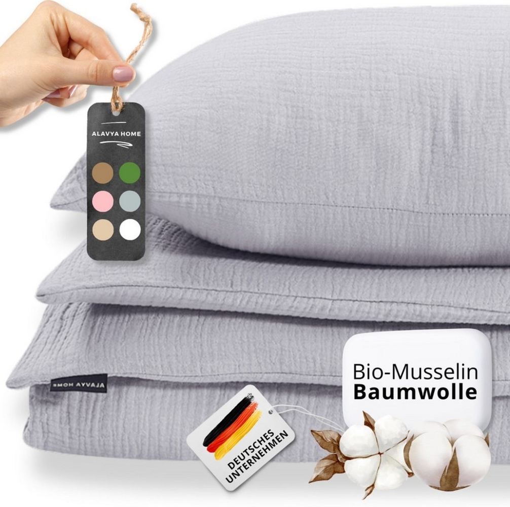 Alavya Home® Bettwäsche Black Friday I Musselin 135x200 mit Kissenbezug I GOTS zertifiziert, 100% Bio-Baumwolle, 2 teilig, Bettbezug-Set Bettwäsche 135x200 Hypoallergen & Atmungsaktiv Bild 1