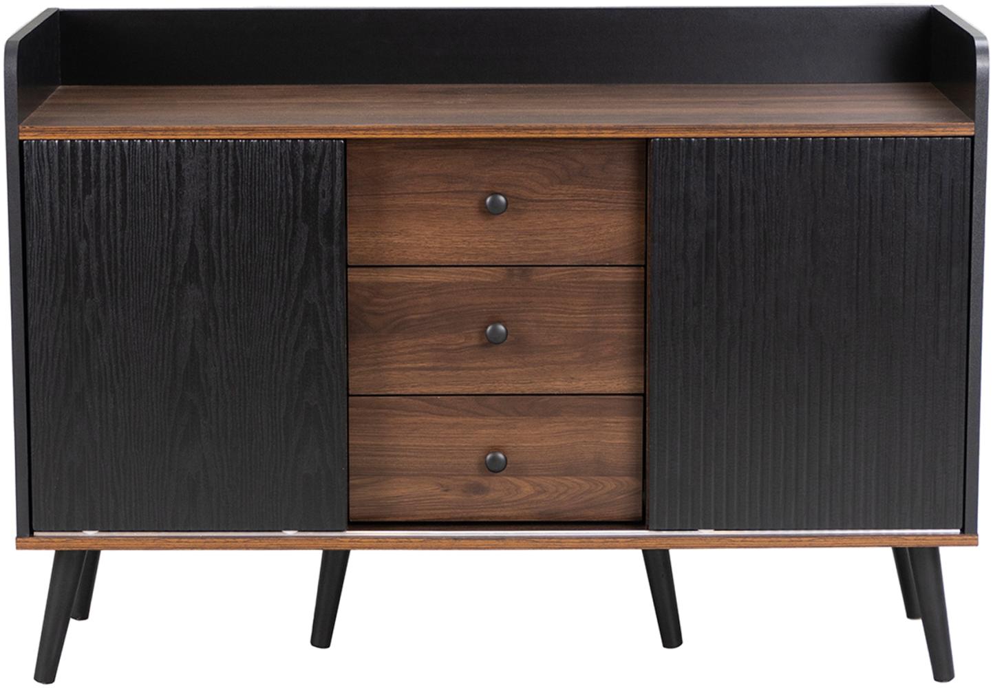 Merax Sideboard mit 3 Schubladen und 2 Schiebetüren, Kommode aus Holz mit verstellbaren Einlegeböden, Schwarz und holz Bild 1