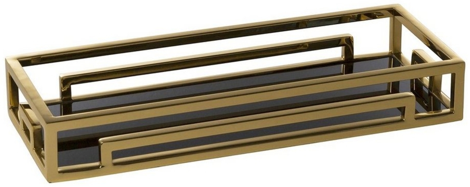 Fink Dekotablett MERANO Tablett - gold, schwarz - Edelstahl, Glas - H. 6cm x B. 15cm (1 St, Serviertablett - Tableau), Multifunktionales Servierbrett - Perfekt als Abstellbrett/Brettchen Bild 1