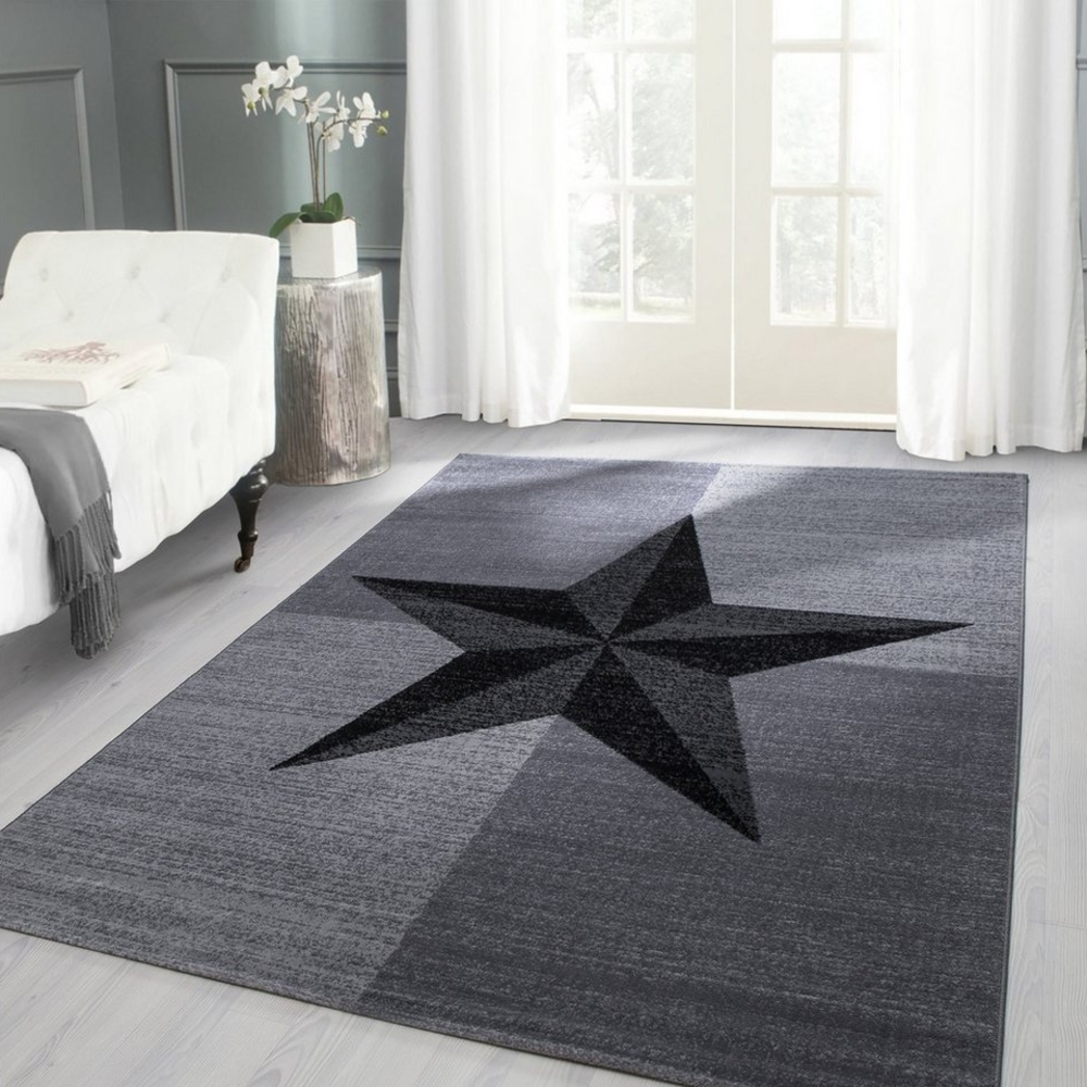 Carpettex Designteppich Sterne-Design, Läufer, Höhe: 6 mm, Modern Kurzflor Teppich Wohnzimmer Stern Design Schwarz-Pflegeleicht Bild 1