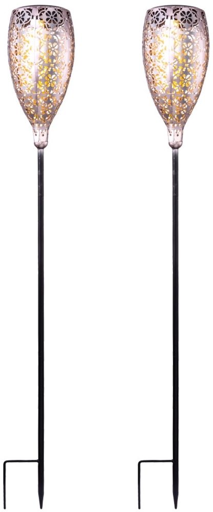 2x LED Solar Steckleuchte, schwarz-gold, H 90 cm Bild 1