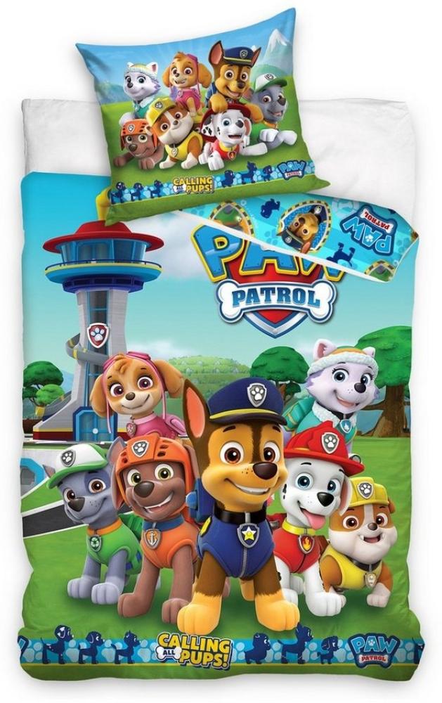 MTOnlinehandel Kinderbettwäsche Paw Patrol 135x200 + 80x80 cm, 100 % Baumwolle, Renforcé, 2 teilig, Bettwäsche-Set für Kinder, Mädchen und Jungen Bild 1