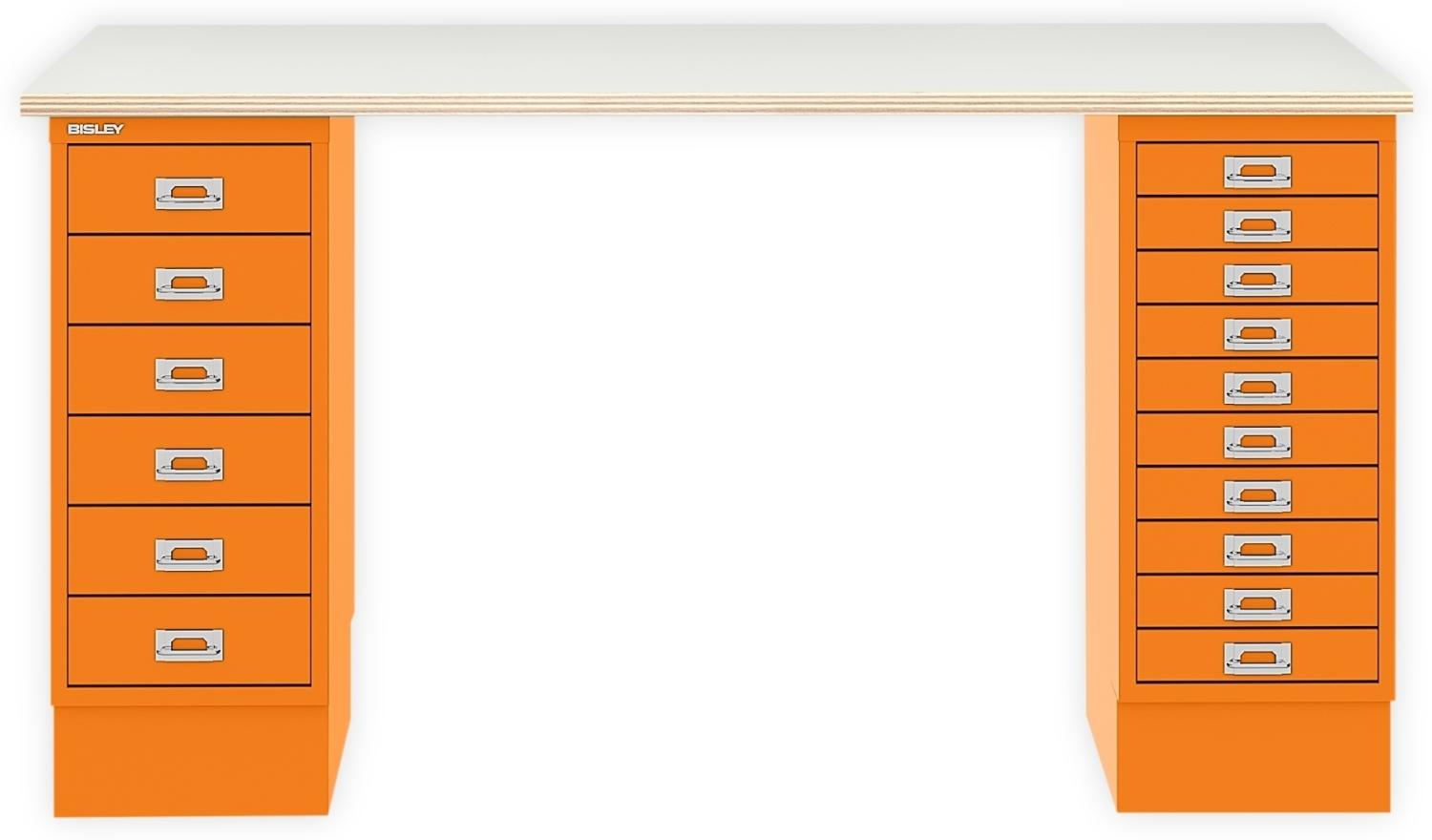 MultiDesk, 1 MultiDrawer mit 10 Schüben, 1 MultiDrawer mit 6 Schüben, Dekor Plywood, Farbe Orange, Maße: H 740 x B 1400 x T 600 mm Bild 1