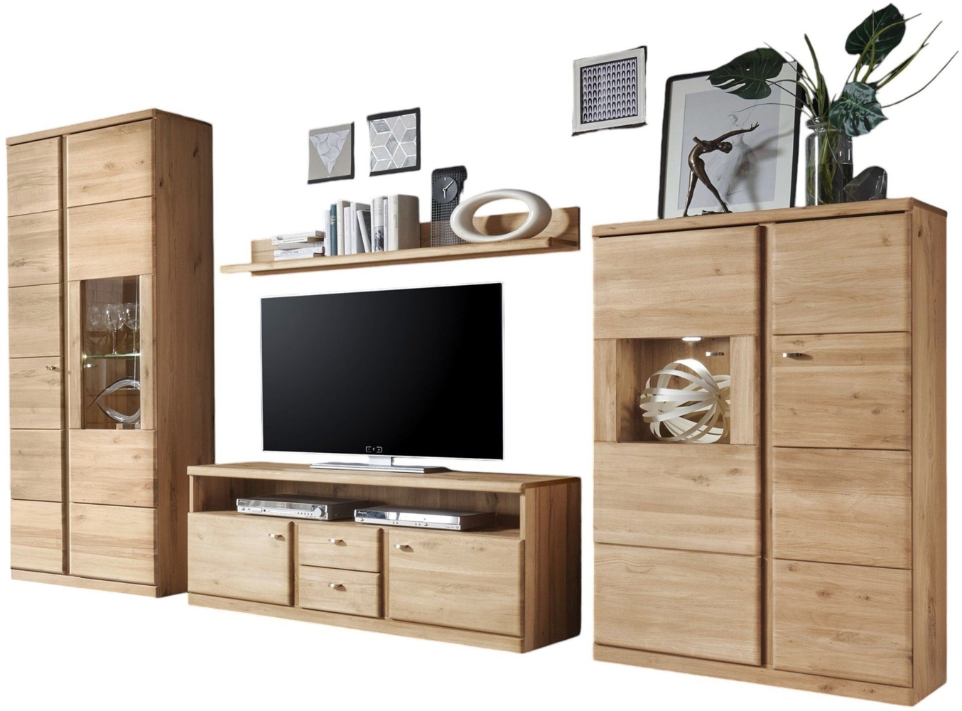 Wohnwand Teilmassiv Ianisha 335x210x46 Wohnzimmerschrank Wildeiche Bianco geölt 20125 Bild 1