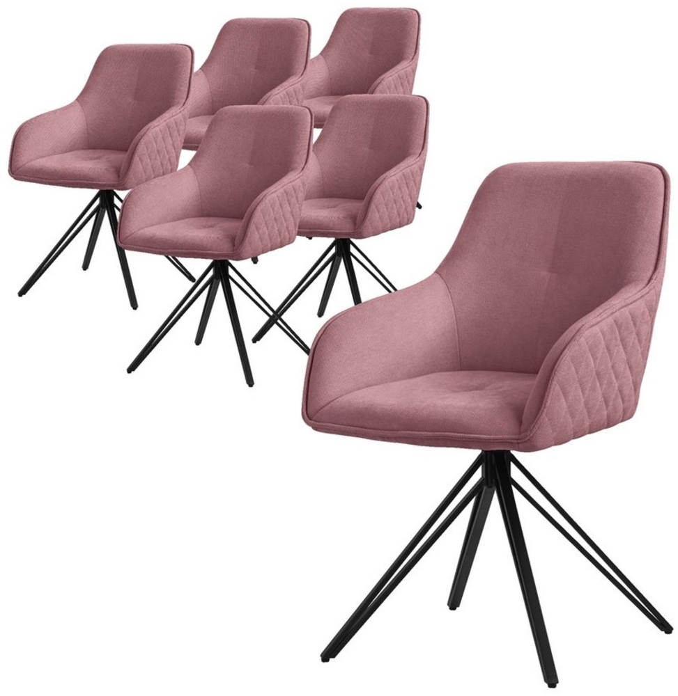 ML-DESIGN Polsterstuhl Esszimmerstuhl aus Textil Webstoff mit Metallbeine, 360° drehbar (6 St), Stuhl mit Rücken-& Armlehne Altrosa Küchenstuhl Wohnzimmerstuhl Bild 1