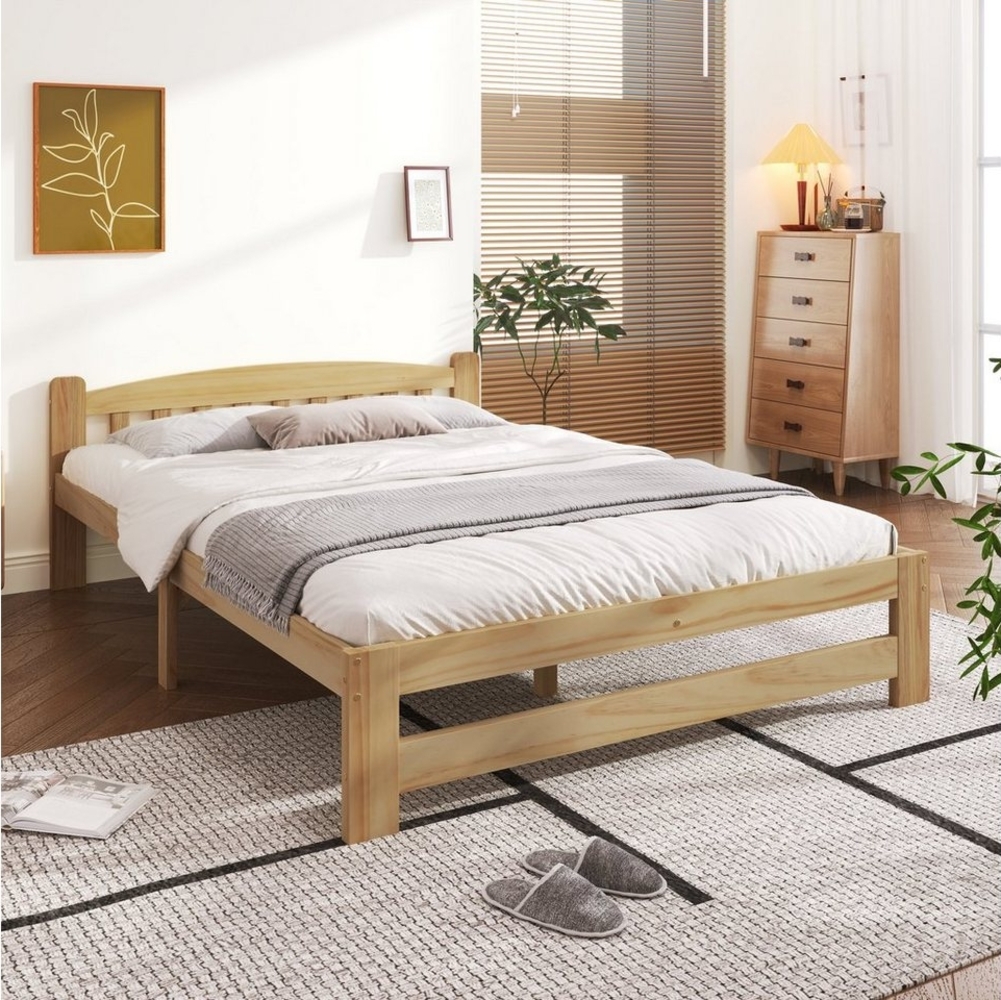 REDOM Massivholzbett Futonbett, Doppelbett Funktionsbett, Gästebett Holzbett (Massivholz Natur Bett 140x200 cm), ohne Matratze Bild 1
