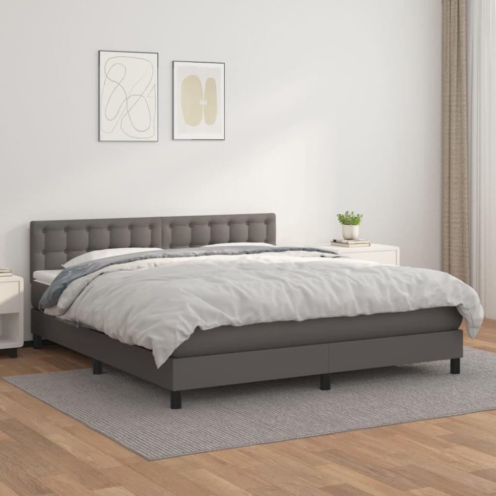vidaXL Boxspringbett mit Matratze Grau 180x200 cm Kunstleder 3141141 Bild 1