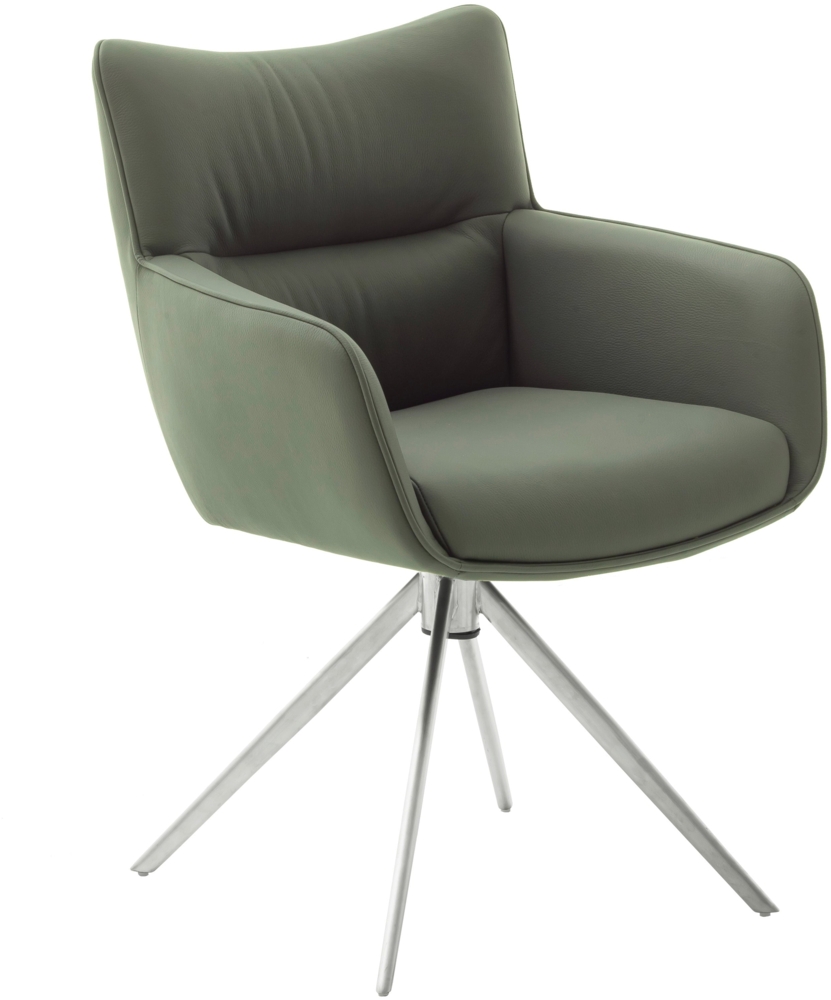 2er Set Sesselstuhl Limone - Leder, Olive / Edelstahl Bild 1