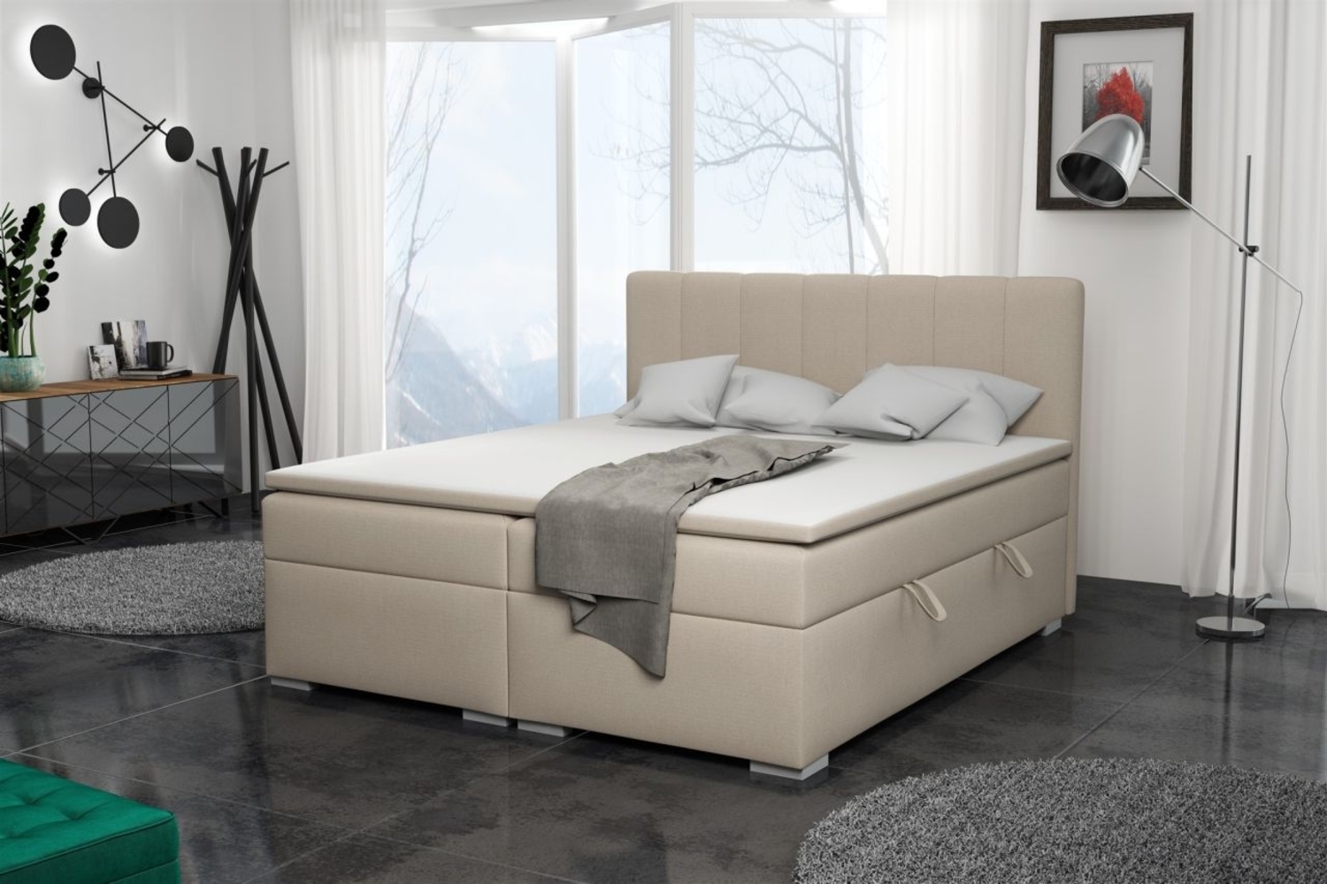 Boxspringbett Schlafzimmerbett LAURIN 140x200cm Stoff Soro Creme Bild 1