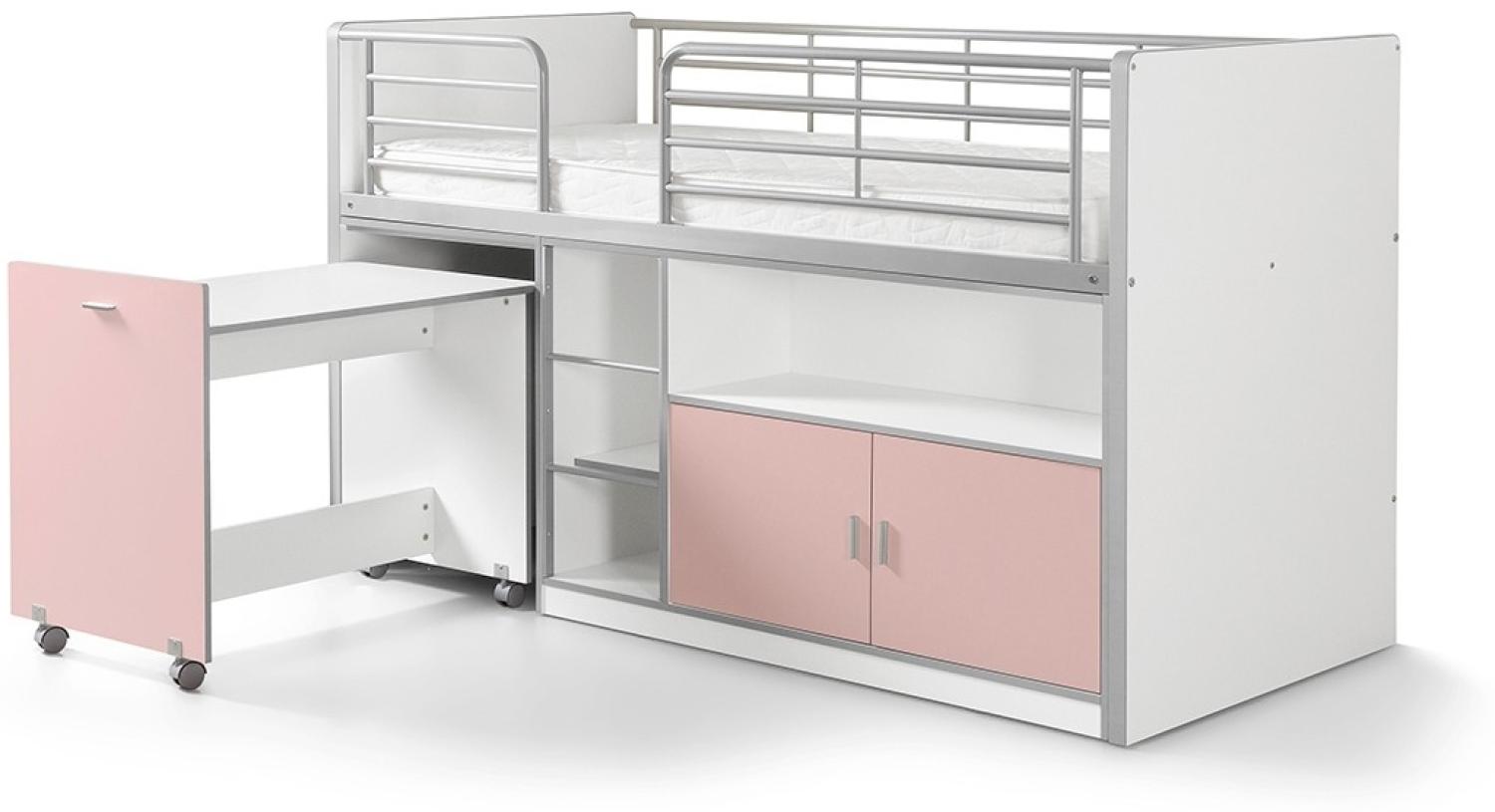 Hochbett Tomek inklusive Schreibtisch weiß - rosa EN 747-1+2 Bild 1