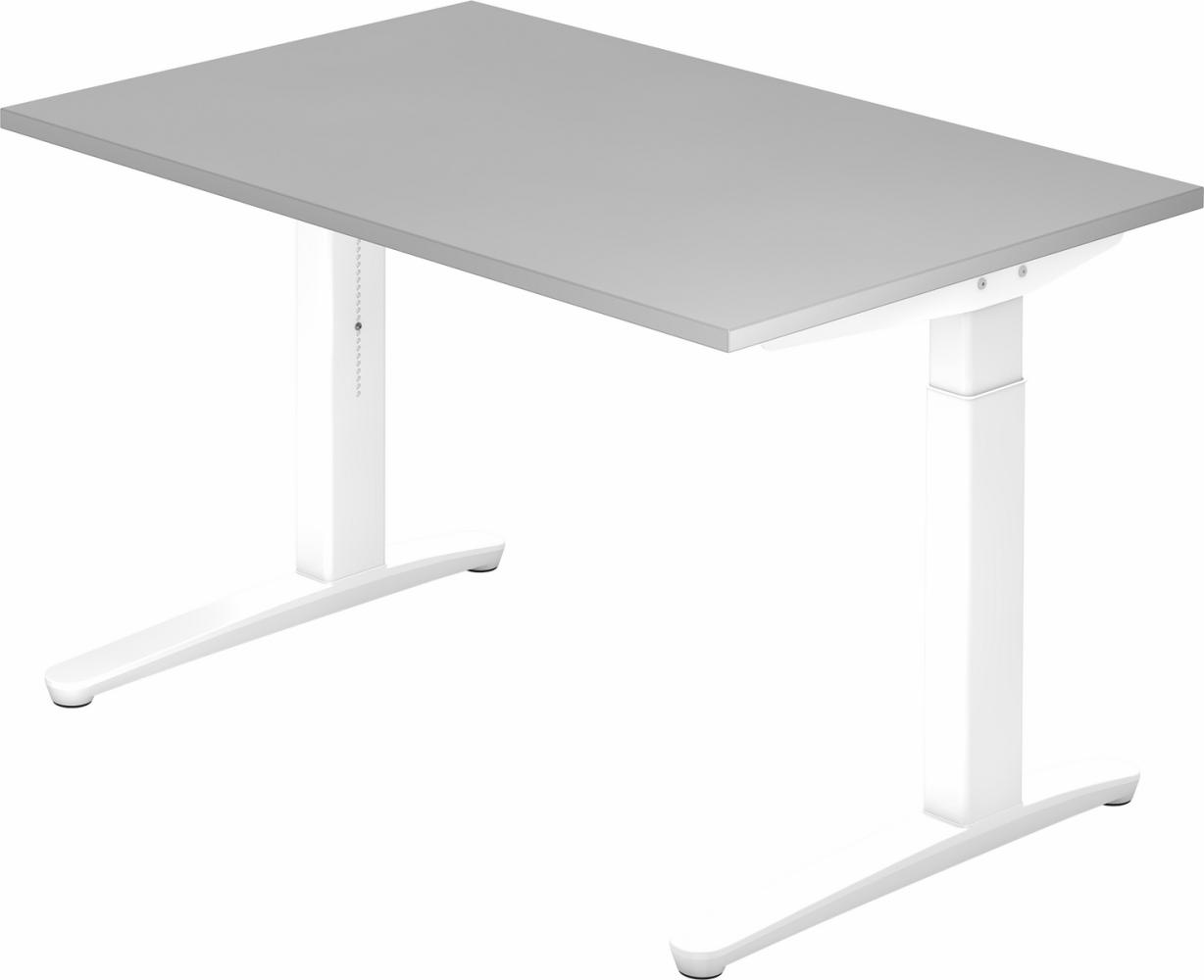 bümö® Design Schreibtisch XB-Serie höhenverstellbar, Tischplatte 120 x 80 cm in grau, Gestell in weiß Bild 1