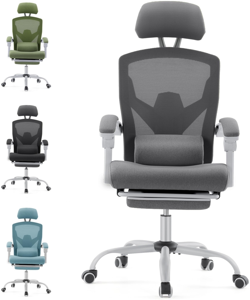 DUMOS Bürostuhl Ergonomisch - EIN Schreibtischstuhl mit Komfortarmlehnen, Ausgestattet mit Einer Bequemen Lendenwirbelstütze und Fußstütze, Office Chair Geeignet für Zuhause Bild 1