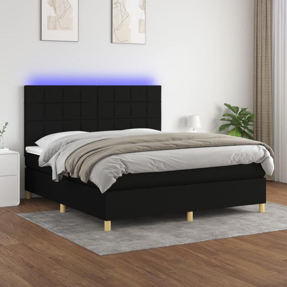 vidaXL Polsterbett mit Matratze & LED Schwarz 160x200 cm Stoff, Härtegrad: H2 [3135447] Bild 1