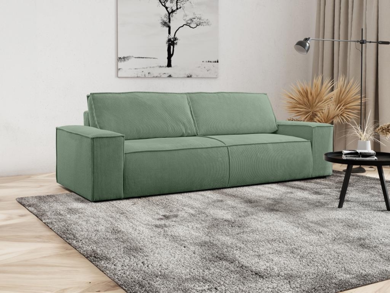 Vente-unique - Schlafsofa 4-Sitzer - Cord - Mandelgrün - AMELIA Bild 1