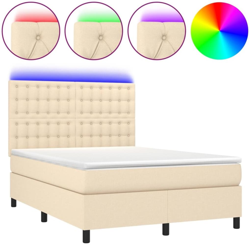 Boxspringbett mit Matratze & LED Stoff Creme 140x200 cm, Härtegrad: H2 [3135202] Bild 1