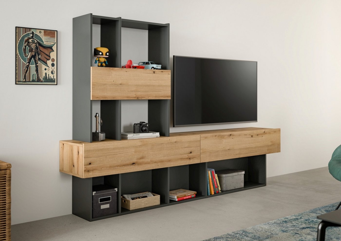 INOSIGN Wohnwand Tyson, Breite 210 cm, besteht aus: Lowboard und Aufsatzregal, TV-Board, TV-Möbel, Media-Möbel, Fernsehschrank Bild 1