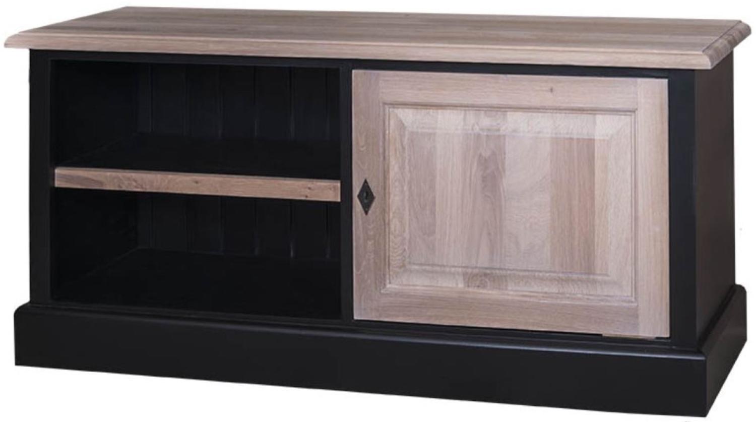 Casa Padrino Landhausstil TV Sideboard Schwarz / Naturfarben 120 x 40 x H. 50 cm - Fernsehschrank im Landhausstil Bild 1