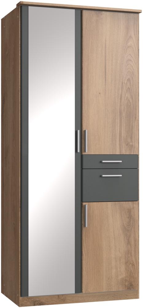 Kleiderschrank >Kalindi I< in Plankeneiche Graphit - 90x198x58cm (BxHxT) Bild 1