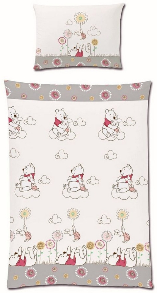 Disney Babybettwäsche Winnie Pooh Disney 100x135cm, Renforcé, 2 teilig, Winnie the Pooh mit Ferkel, Blumen, Flower Bild 1