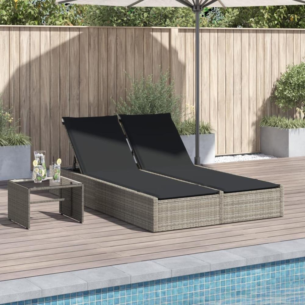 vidaXL Doppel-Sonnenliege mit Kissen Hellgrau Poly Rattan 368633 Bild 1