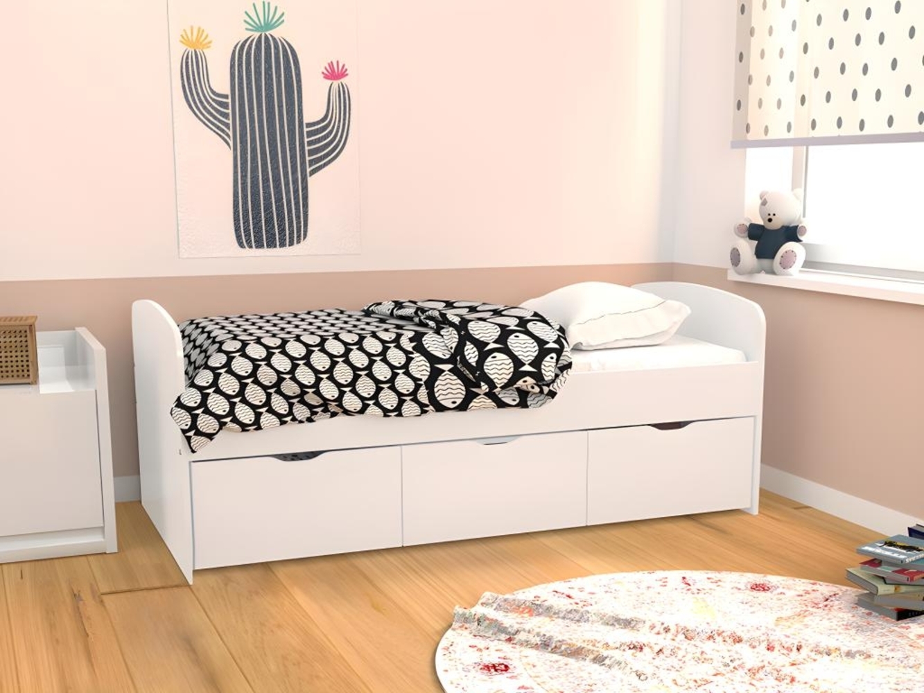 Vente-unique - Bett mit 2 Schubladen & 1 Bettkasten + Matratze - 90 x 190 cm - Weiß - LOUANE Bild 1