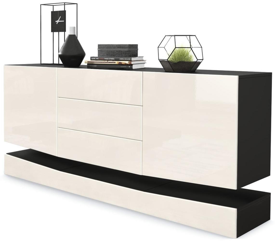 Vladon Sideboard City, Schwarz matt/Creme Hochglanz - Moderne Kommode für Ihr Wohnbereich (178 x 72 x 38 cm) Bild 1