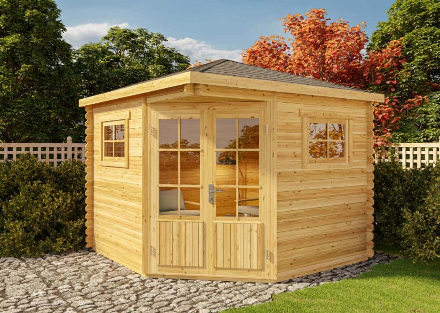 Alpholz 5-Eck Gartenhaus Modell Claudia-28 Gartenhaus aus Holz in Braun Holzhaus mit 28 mm Wandstärke Blockbohlenhaus mit Montagematerial Bild 1