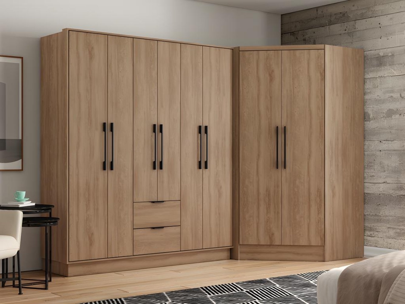 Vente-unique - Eckkleiderschrank mit 8 Türen & 2 Schubladen - 263 cm - Holzfarben - FEOVA Bild 1