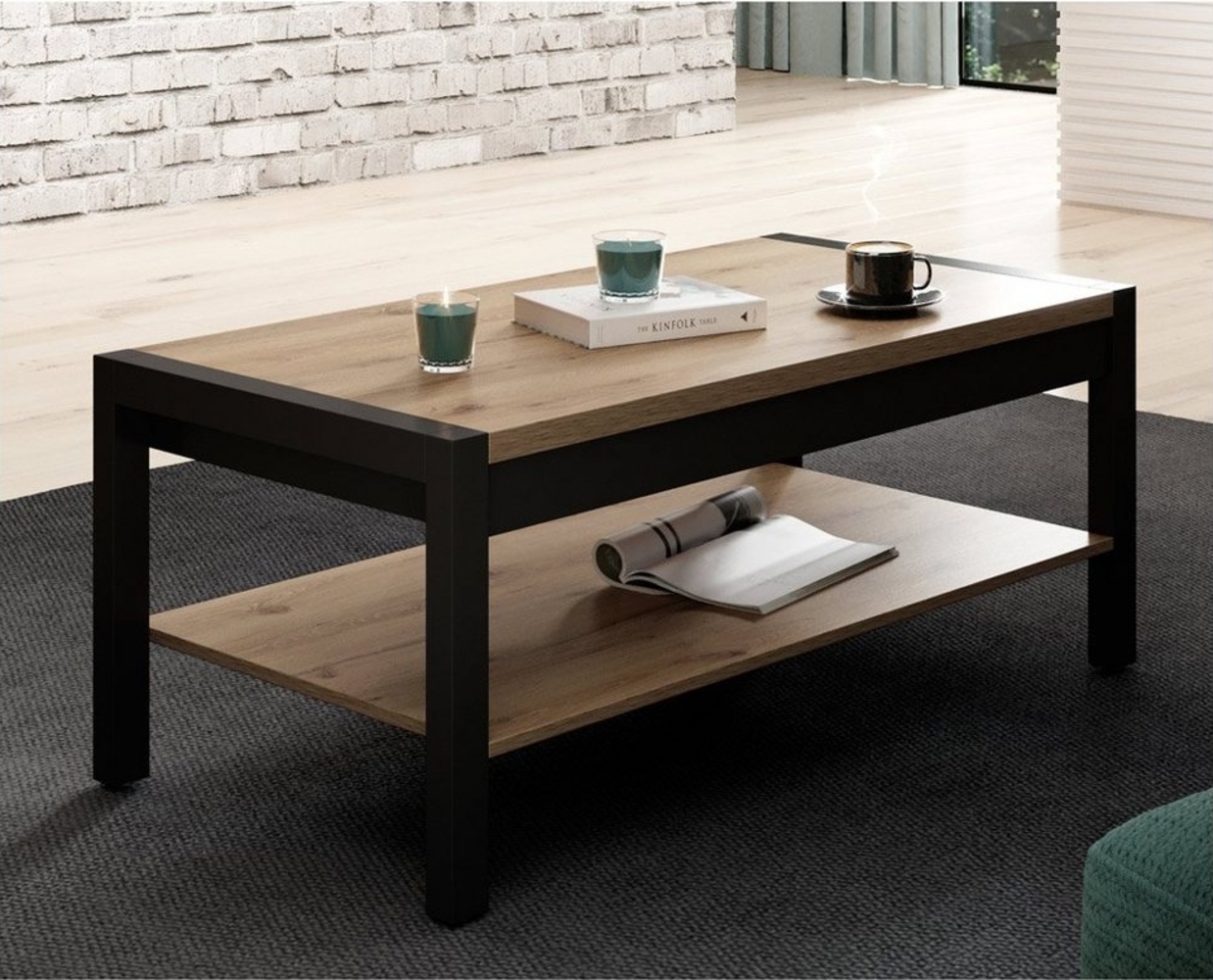 Lomadox Couchtisch ACCRA-83, Wohnzimmer -83 in Taurus Eiche Nb. mit schwarzem Gestell 120/48/60 cm Bild 1