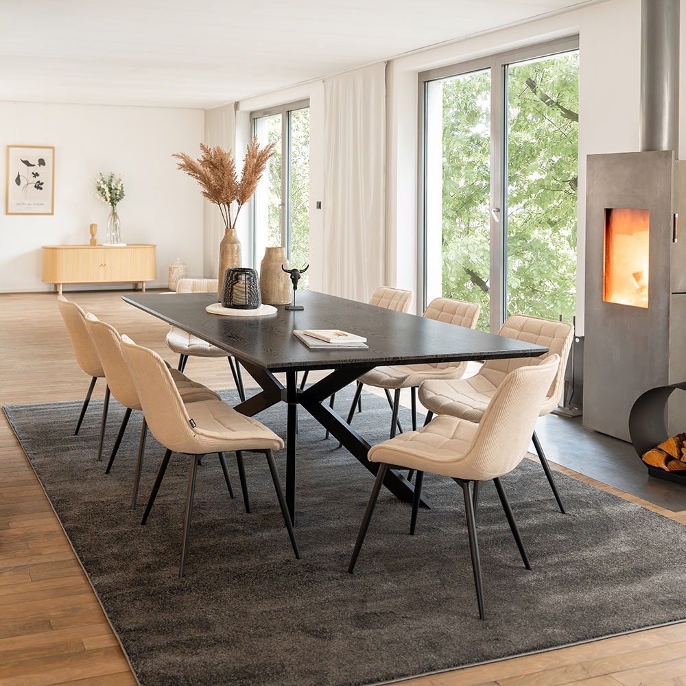 HOME DELUXE Essgruppe Eckig AVENCIA inkl. Sternfuß - 200 x 120 cm Dark Oak 8 Stühle Creme Bild 1