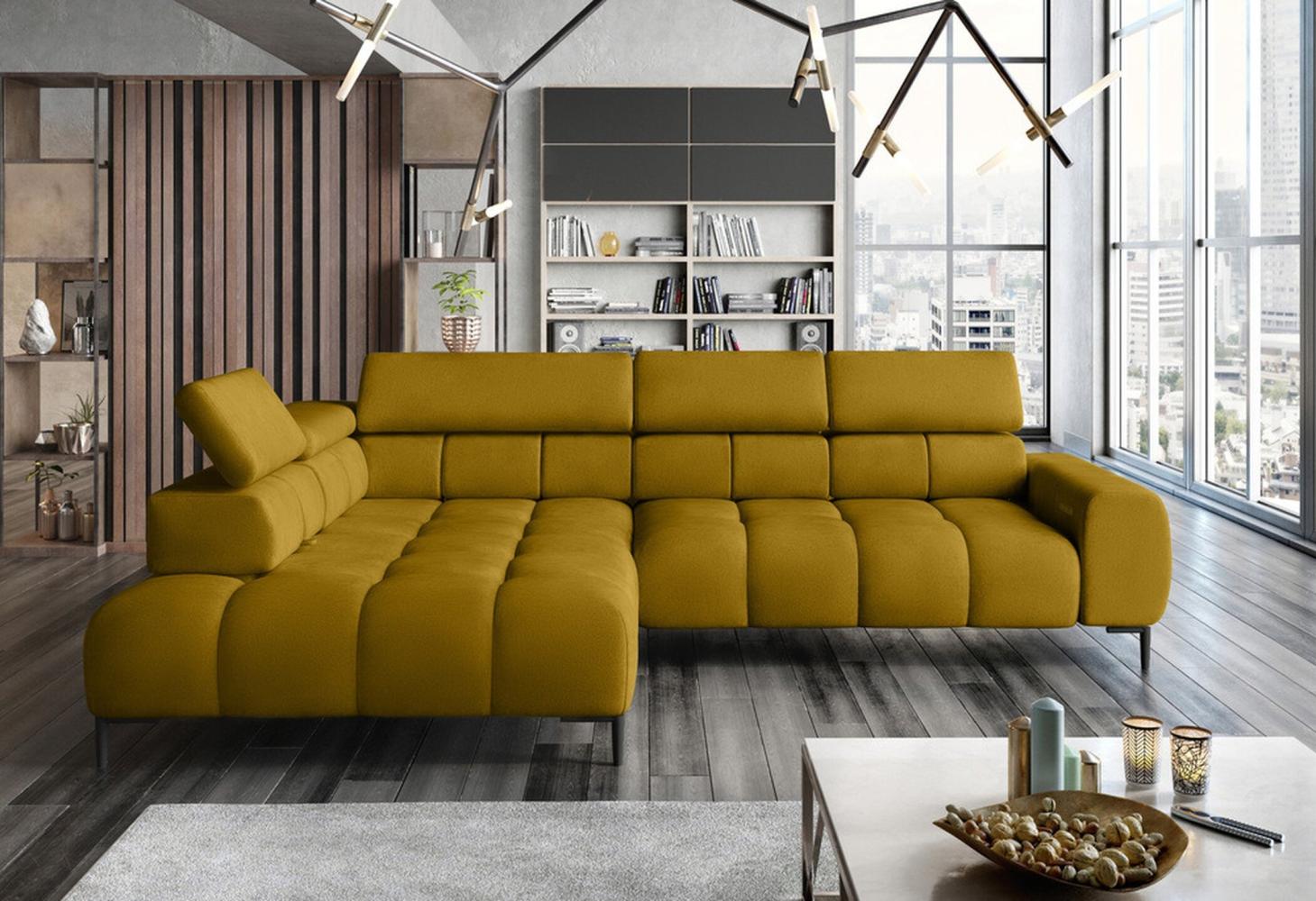 Stylefy Plazetti Ecksofa Velours KRONOS Links Gelb Bild 1