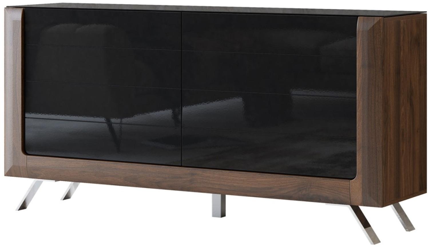 Kommode Sideboard Kleve 161x44x81cm Columbia Walnuss schwarz Hochglanz 2-türig Bild 1