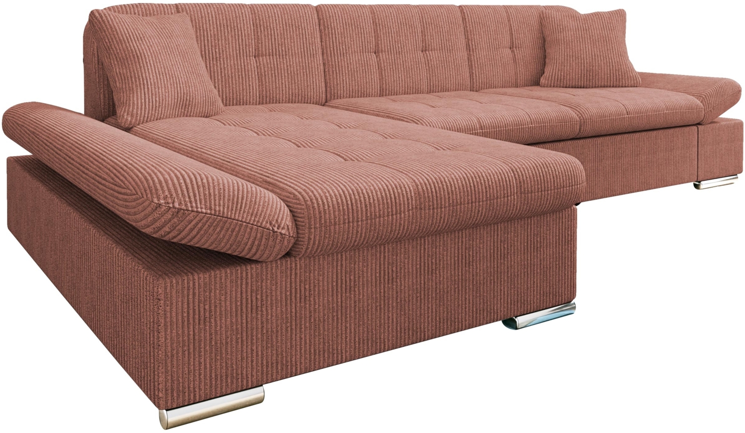 'Malwi' Ecksofa Cord, Rosa, 76 x 161 x 278 cm, Links Bild 1