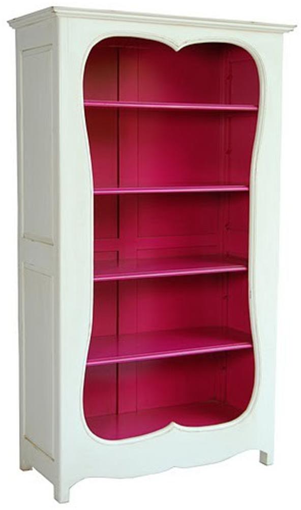 Casa Padrino Barock Bücherschrank Weiss / Pink B 110 x H 185 cm Bücherregal Regal Schrank Bild 1